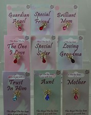ANGEL PIN BADGE WITH GENUINE SWAROVSKI CRYSTAL MUM/GRANDMA/ONE I LOVE/SISTER/HIM