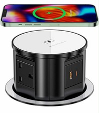 Pop Up Socket with Wireless Charging, Pop up Sockets for Kitchen Worktops, 4 Out