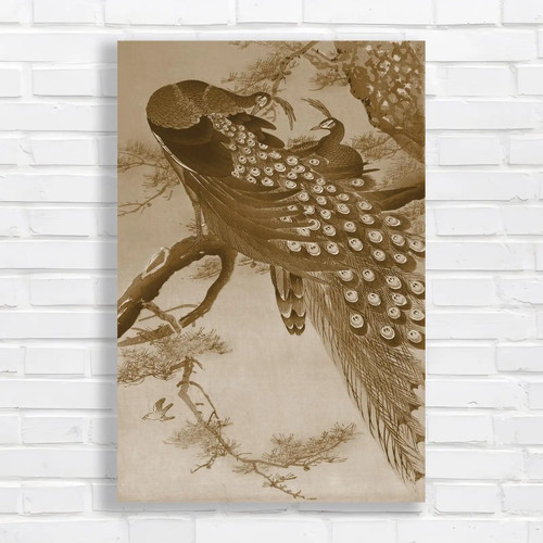 Ornate blue peacock - blue, sepia