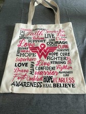 Women's Canvas Breast Cancer Tote Bag Size is 13.5 inch Width x 15.5 inch Length