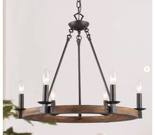 LNC Farmhouse Wagon Wheel Chandelier, 6-Light Distressed Wood, Rustic Bronze