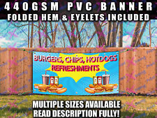 BURGERS CHIPS HOTDOGS SOLD BANNER SIGN Indoor Outdoor SHOP CAFE CATERING VAN