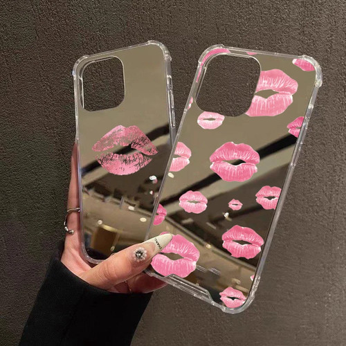 Red lips mirror makeup phone - red,