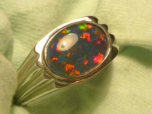 Mens opal ring - opal, sterling