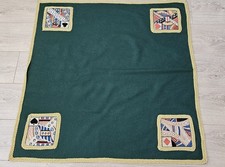 Vintage Hand Embroidered Card Table Cloth Green Baize