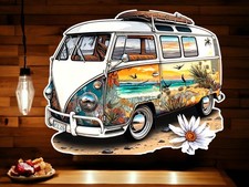 Retro Beach Scene Camper Van Metal Wall Sign Vintage Surf Style Hippie Decor 