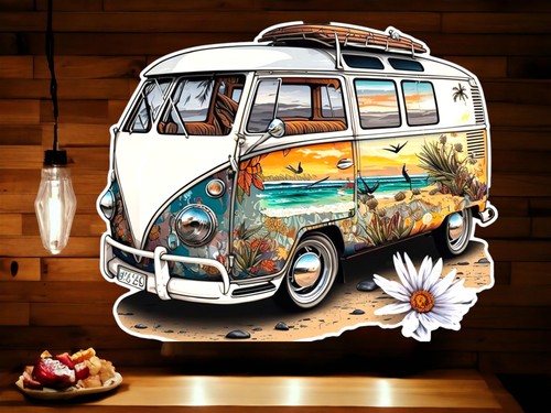 Retro beach scene camper - retro,