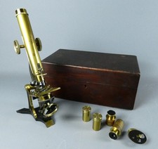 Vintage Henry Crouch brass microscope with case c1870                      #5445
