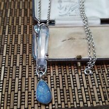 Vintage 925 Sterling Silver Necklace, Australian Opal Doublet,Aquamarine Pendant