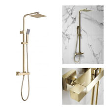 Plumb Elliot Square Thermostatic Bar Complete Mixer Shower-Brushed Brass Drench