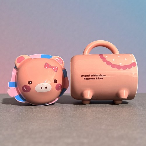 Pink ceramic pig mug with - ceramic,