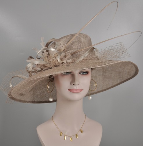 Taupe wide brim sinamay hat - wide,