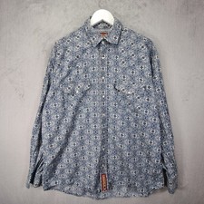 Cinch Western Shirt Mens Large Blue White Floral Pattern Long Sleeve