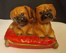 Vintage ceramic figurine/ornament of two adorable Boxer Pups Resting On Cushion
