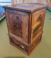 Antique Japanese inlaid Humidor pipe cigar box Mount Fugi marquetry 25cm cabinet