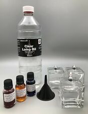 Set of 3 Mini Cube Glass Oil Lamps with 1 Litre Odourless Lamp Oil plus Dye Pack