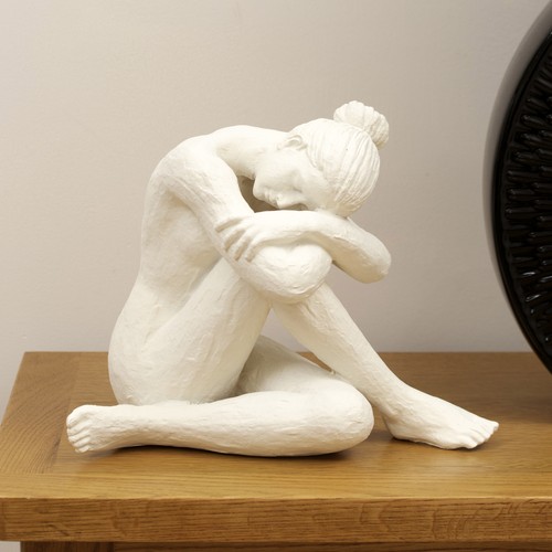 White sitting lady sculpture - white,