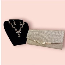 Champagne/Golden  Elegant Evening Clutch Bag And Matching Fashion Jewelry Set