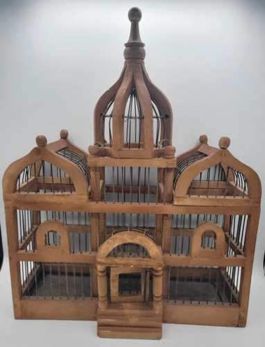 Vintage bird cage wood wire - vintage,