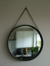 Large Black Plastic Frame Wall Mirror With Hanging Chain Diameter  52cm