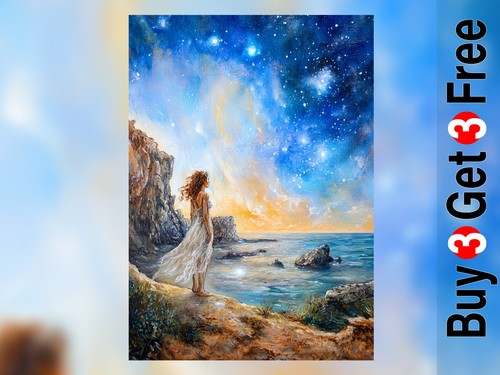 Woman coast painting - coast, 5"x7"