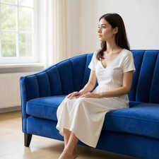 Blue velvet sofa seat - blue,