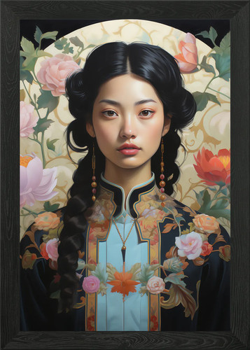 Asian woman floral robe - woman, in