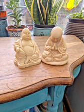 Small pair 10cm  praying laughing sitting buddha ivory resin 728g