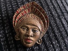 Vintage African TRIBAL FACE with Headdress Brooch C1900