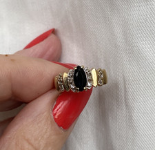 VINTAGE 9CT  375 9K YELLOW GOLD SAPPHIRE & DIAMOND RING. SIZE K 1/2 / L.