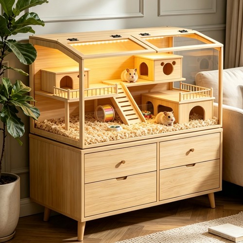 Large wooden hamster cage - wooden, with
