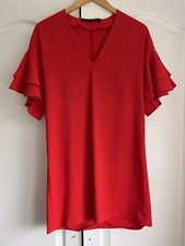 Zara Red Dress Layered Sleeves Sz S Used