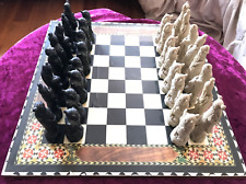 Large Old Vintage Chinese Emperor Chess Full Set Pieces And Vintage Board 45cm