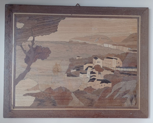 Vintage wooden marquetry wall - wooden,