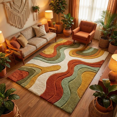 Retro 70s boho wavy rug - boho,