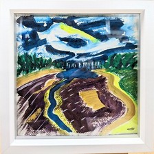 DRY RESERVOIR DARTMOOR LANDSCAPE PAPER NIGEL WATERS SIGNED FRAMED ARTWORK SUMMER