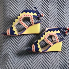 SOPHIA WEBSTER wedge Shoes size 4 Blue and Lemon Real Leather Size 37 y2k