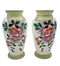 Hand Painted Floral Vases Large Ceramic Majolica Style Purple Pink | M5 G483