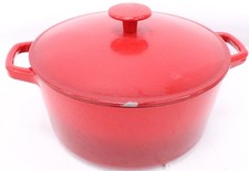 Lrg CAST IRON Red Enamelled Round Lidded Casserole Bowl w/ Lid 25x14cm -F04