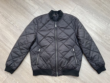MENS BLACK ZARA QUILTED BOMBER JACKET, SIZE XL
