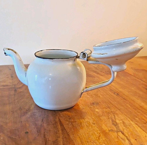 Vintage white enamel teapot - white,