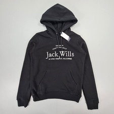 Jack Wills Womens Hoodie Black 4 UK Hunston Embroidered Logo Fleece Pullover