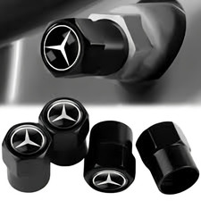 Mercedes Benz Tyre Valve Stem Dust Caps Cover Black Silver Metal AMG A C E Class