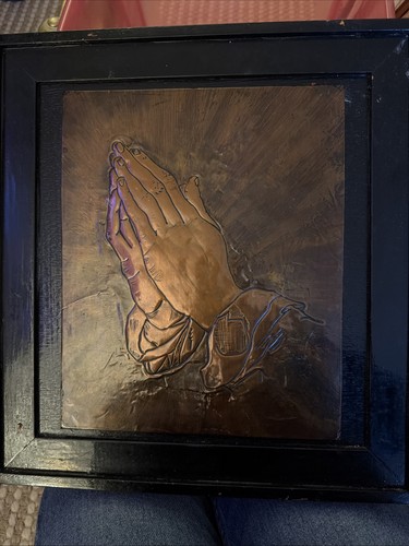 Framed vintage copper praying - framed,