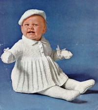 baby knitting pattern for  vintage pram set. jacket pants hat 20 in chest dk