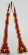 Antique French Cross Silver Metallic Trim Silk Liturgical Priest Stole 204x16cms