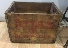 Atlas Beverages CRATE BOX Rare Antique Vtg Soda Wooden 17” Rare Globe Logo