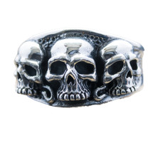 Triple Cluster Skull Ring 925 solid silver Metal Biker Gothic Punk GOT Thrones..