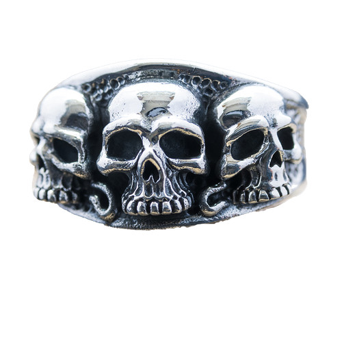 Triple cluster skull ring - cluster, 925