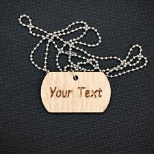 Embossed Personalised Wooden Tag Army Military Chain Dog Tags Pendant Gift ID UK